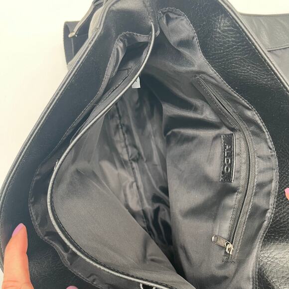 ALDO Leather Messenger Bag, Briefcase, Unisex Black - Picture 9 of 12